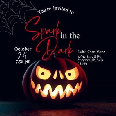 We are gathering the glow sticks and have ordered the cake! Join us at Bob’s Corn and Pumpkin Farm this Friday, Oct. 24th at 7:30pm.

We have rented Large Fire Pit #5 until 10:30. Bob’s staff will keep the fire going. All you need to do is pay your own farm entry and corn maze fees, and meet us there rain or shine!

RSVP at https://www.meetup.com/spark-creatives/events/311334394/?utm_medium=referral&utm_campaign=share-btn_savedevents_share_modal&utm_source=link&utm_version=v2


