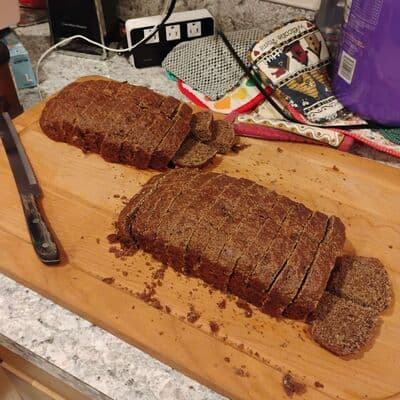 We aren't just about making with wood and resin: Baking is Making! Kam made this bread using whole grain flour boosted with protein powder as a great way to start his day.
