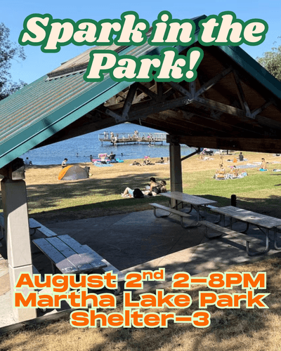 Get ready for spark in the park on Saturday August 2nd from 2-8pm!

Join us for a fun afternoon and evening of hanging out with Spark Creatives makers! We'll have food, activities, and shenanigans. There's a rumor about watercolor painting 𝗳𝗹𝗼𝗮𝘁𝗶𝗻𝗴 around - we've heard the phrase "watercolor with the water on the water" several times...

Pack up for a fun day at the park, and we'll see you there!

We'll be at Shelter-3.

Snacks and dinner will be potluck-buffet, let us know if you have questions, allergies, or want to help plan! Most discussion will occur in our Discord server - feel free to join us there, and an invite link is on our website: https://www.sparkcreatives.org/community

Likely activities do include swimming (weather permitting), so consider bringing what you need to play in the water.

RSVP at: https://www.meetup.com/spark-creatives/events/315718538/