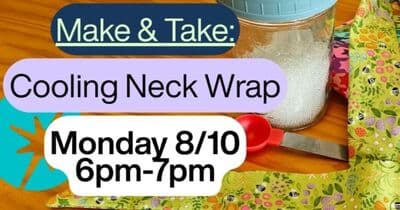 𝗠𝗮𝗸𝗲 𝗜𝘁 𝗬𝗼𝘂𝗿𝘀𝗲𝗹𝗳: 𝗖𝗼𝗼𝗹𝗶𝗻𝗴 𝗡𝗲𝗰𝗸 𝗪𝗿𝗮𝗽

This is a paid event, please purchase your ticket at the Zeffy link below.

Join us on Monday August 10th from 6pm to 7pm in a fun little workshop putting together your own cooling neck wrap!

This is a quick project with so much return value. This neck wrap works great on really hot days because encased water beads hold moisture against your skin to ensure plenty of evaporative cooling.

𝗡𝗼 𝗲𝘅𝗽𝗲𝗿𝗶𝗲𝗻𝗰𝗲 𝗿𝗲𝗾𝘂𝗶𝗿𝗲𝗱. Those capable will use the following: rulers, scissors, rotary cutter, sewing machine, clothes iron, and hand needle. If you don't have any sewing experience, that's okay - we are right there to guide you! All materials will be provided.

Purchase workshop tickets at: https://www.zeffy.com/en-US/ticketing/make-it-yourself-cooling-neck-wrap-2
Member ticket, tax included: $15
Non-member ticket, tax included: $20

#workshop #craft #sewingmachine #sewing #diy